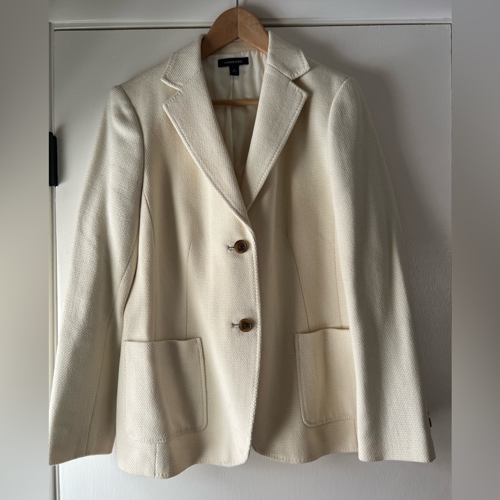 Lands' End Cream Textured Women's Blazer